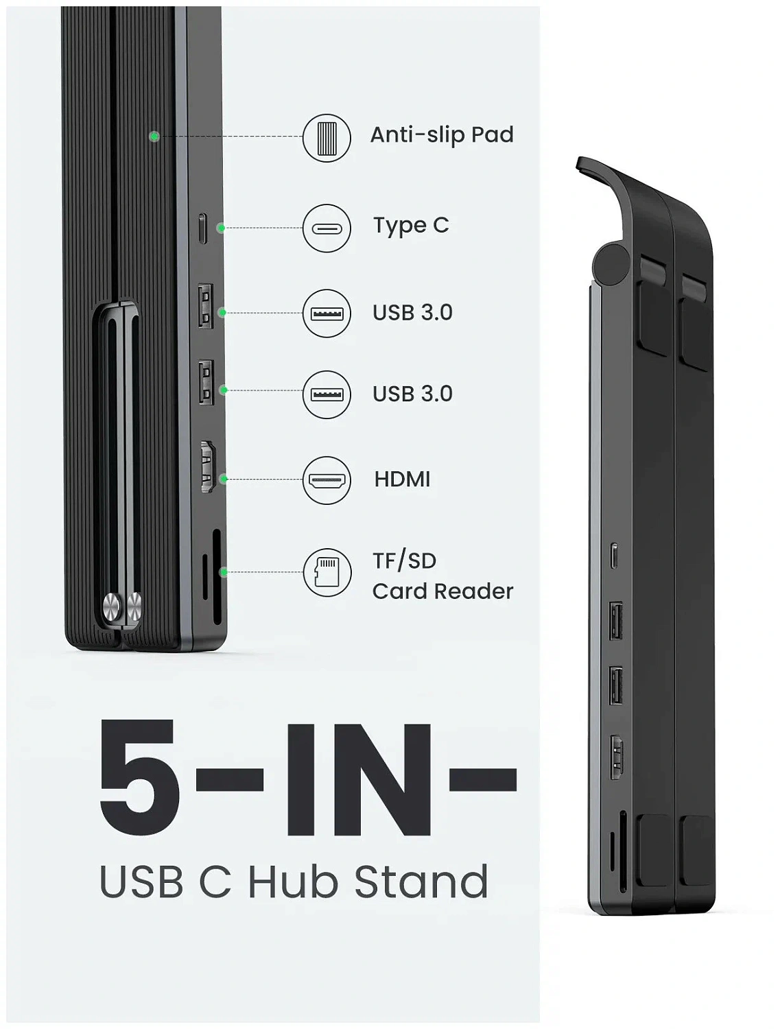 80551 Хаб-подставка UGREEN CM359 USB-C - 2xUSB-A 3.0, HDMI v1.4 4K30Hz, SD/MicroSD